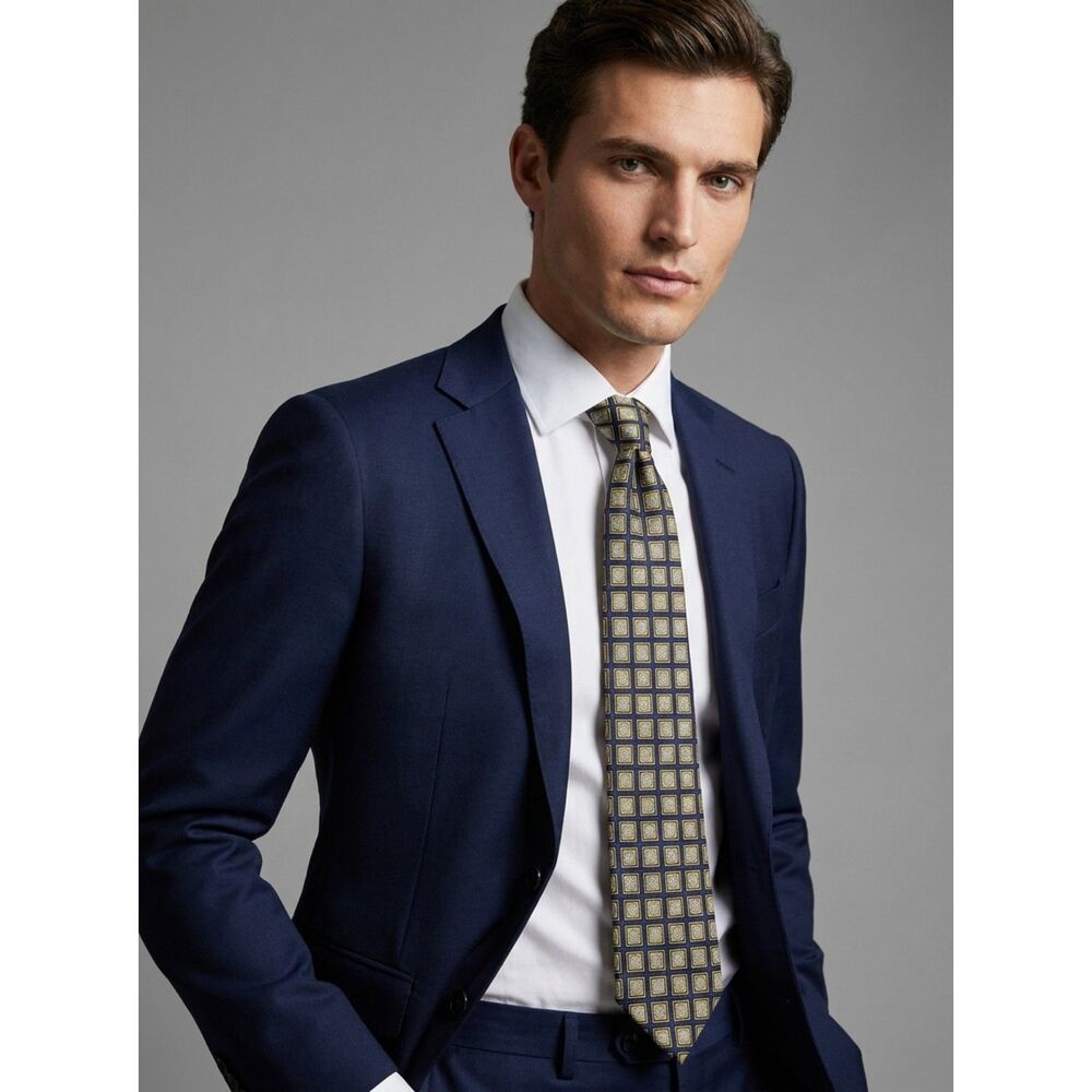 Joseph & Lyman Bloomingdale's Silk Tie Navy Blue Gold Geometric Medallion
